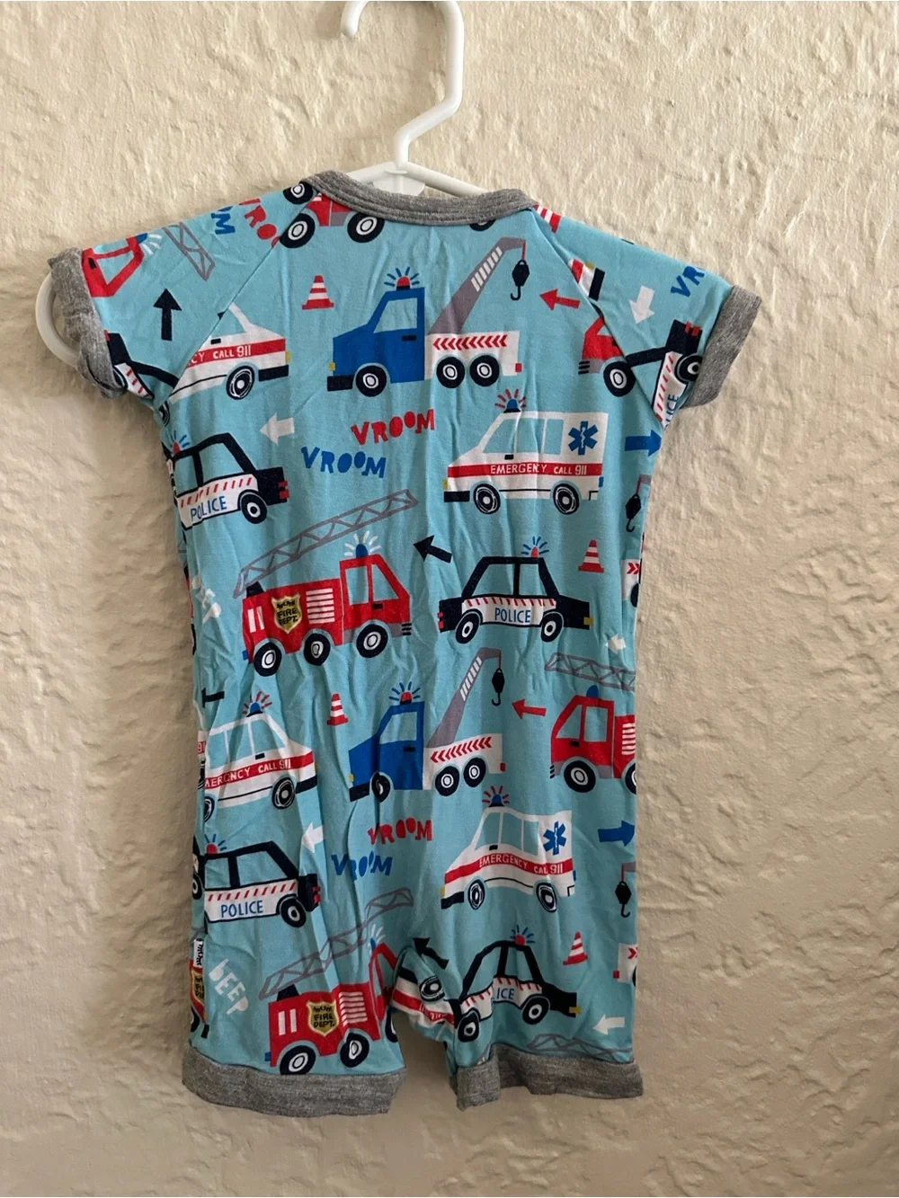 Little Sleepies To The Rescue Emergency Vehicles Shortie Zippy Blue 3-6 Months